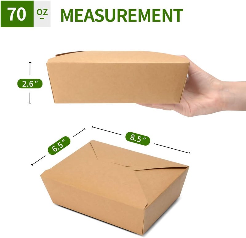 AICHEF 50 Pack 70 oz Large Take Out Food Containers - Heavy Duty Microwavable Kraft Brown Paper To Go Box #3 - Grease Resist Paper Lunch Box Cardboard Take Out Box for Restaurant, Household, Party - Image 2