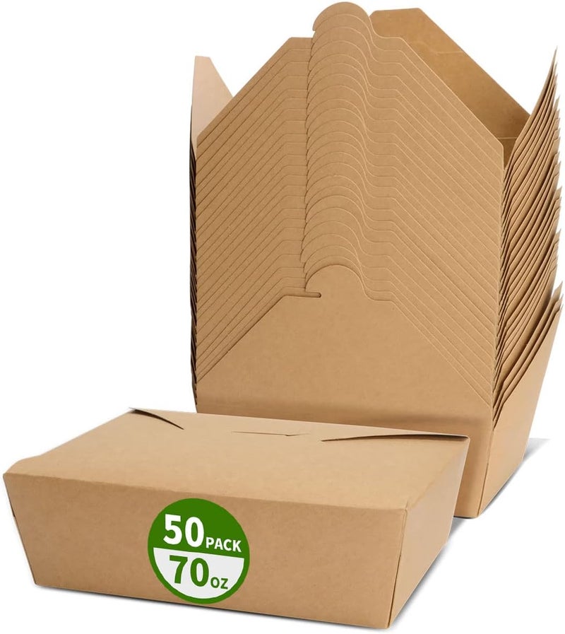 AICHEF 50 Pack 70 oz Large Take Out Food Containers - Heavy Duty Microwavable Kraft Brown Paper To Go Box #3 - Grease Resist Paper Lunch Box Cardboard Take Out Box for Restaurant, Household, Party - Image 1