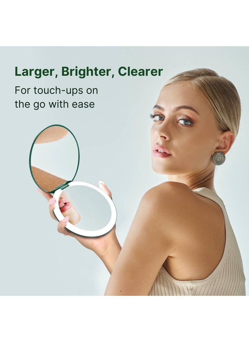 Fancii Fancii Taylor Rechargeable Travel Makeup Mirror with LED Lights 10x 1x Magnifying 3 Light Settings Large 5 Wide  Compact Mirror for Purses Emerald Envy  - Image 2