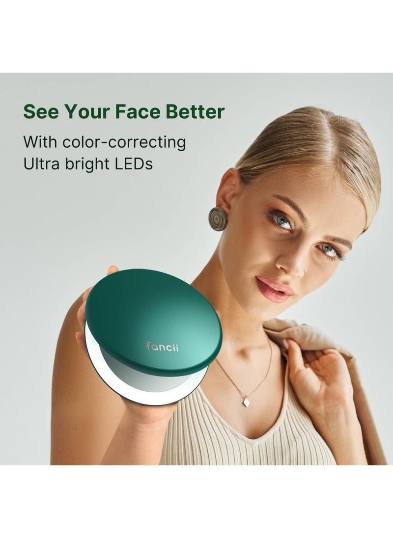 Fancii Fancii Taylor Rechargeable Travel Makeup Mirror with LED Lights 10x 1x Magnifying 3 Light Settings Large 5 Wide  Compact Mirror for Purses Emerald Envy  - Image 5