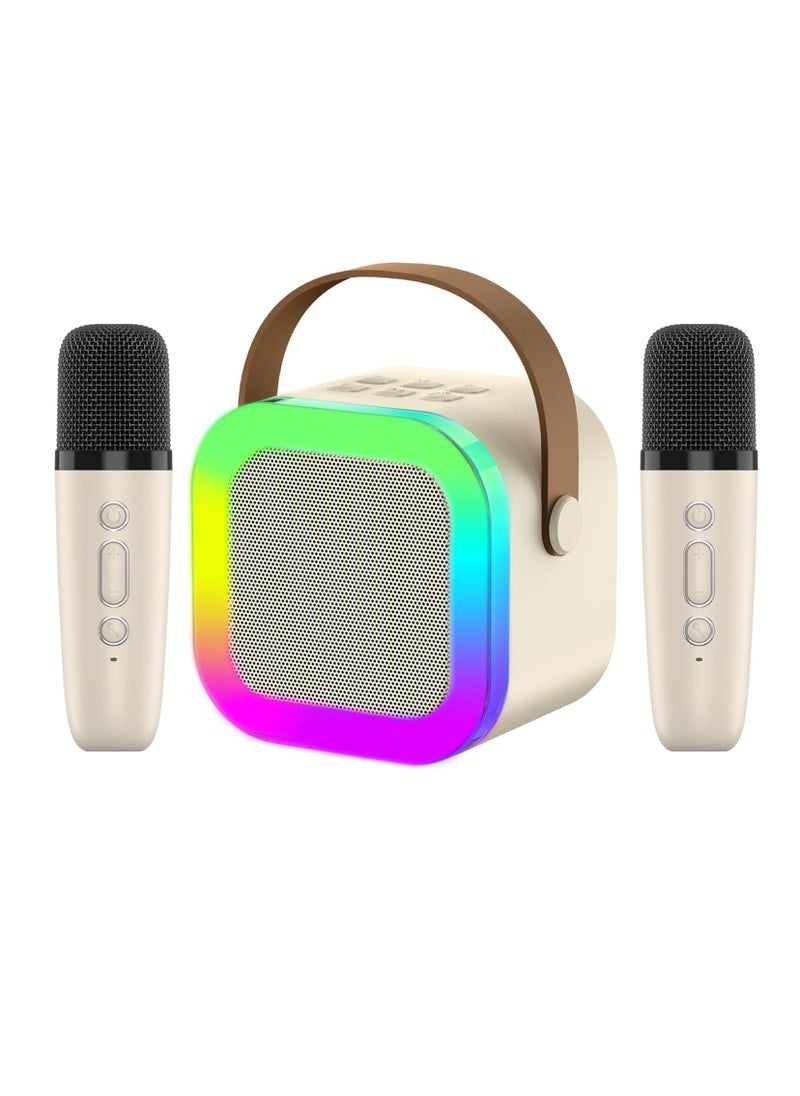 Generic Mini Karaoke Machine for Kids Adult Birthday Gift, Portable Bluetooth Karaoke Speaker with 2 Wireless Microphones and LED Colored Lights for Family Birthday Party (Off-White)  - Image 1