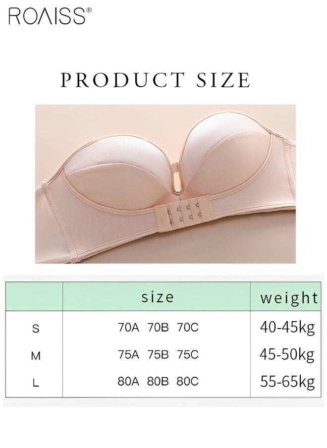 roaiss - Women's Strapless Bra With Detachable And Adjustable Shoulder Straps Gift Dress Invisible Low Cut Gathered Vest 3D Invisible Front Buckle Underwear - Image 1