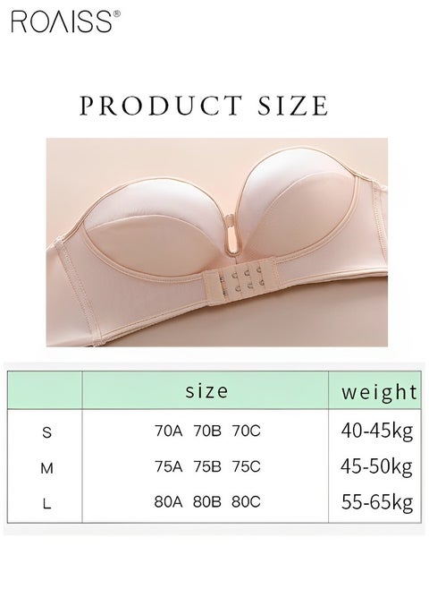 Women's Strapless Bra With Detachable And Adjustable Shoulder Straps Gift Dress Invisible Low Cut Gathered Vest 3D Invisible Front Buckle Underwear