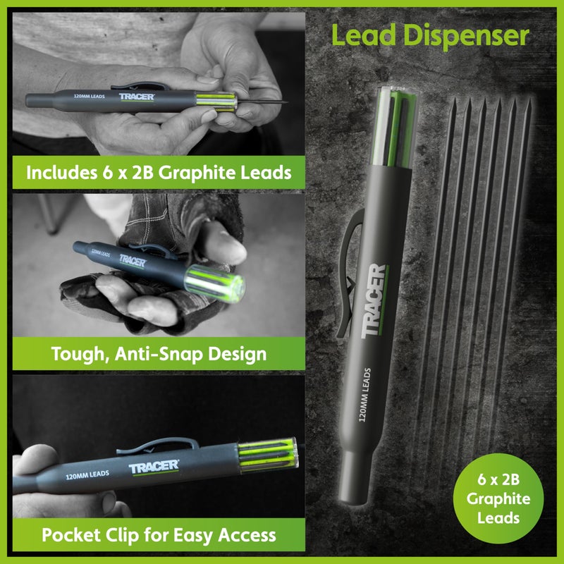 Tracer Complete Deep Hole Marking Kit - Includes Double-Tipped Long Head Deep Hole Permanent Marker and Deep Hole Construction Pencil with 6 Replacement Lead Dispenser Site Holster - Image 5
