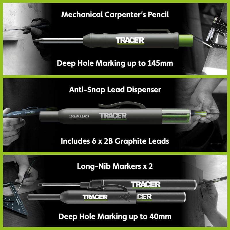 Tracer Complete Deep Hole Marking Kit - Includes Double-Tipped Long Head Deep Hole Permanent Marker and Deep Hole Construction Pencil with 6 Replacement Lead Dispenser Site Holster - Image 2