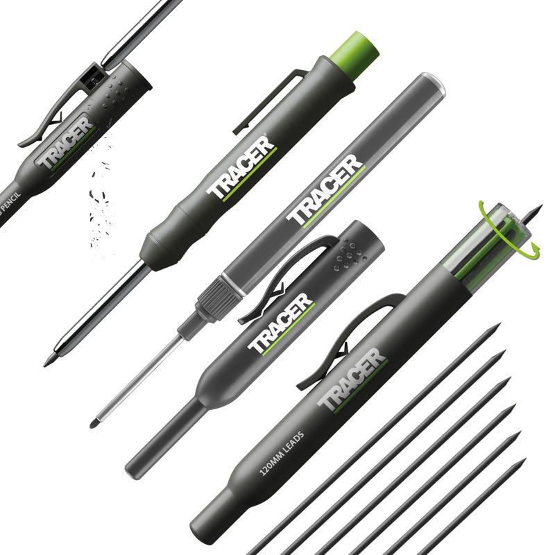Tracer Complete Deep Hole Marking Kit - Includes Double-Tipped Long Head Deep Hole Permanent Marker and Deep Hole Construction Pencil with 6 Replacement Lead Dispenser Site Holster - Image 1