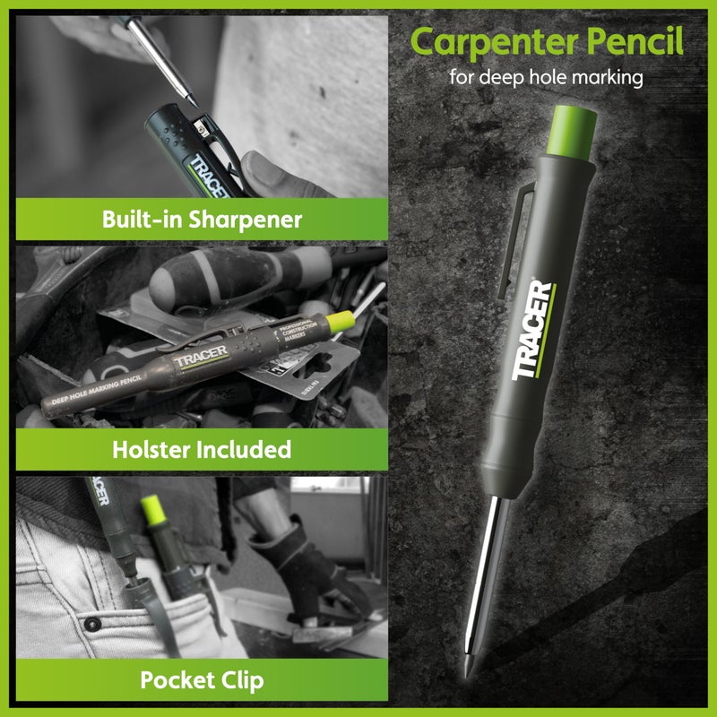 Tracer Complete Deep Hole Marking Kit - Includes Double-Tipped Long Head Deep Hole Permanent Marker and Deep Hole Construction Pencil with 6 Replacement Lead Dispenser Site Holster - Image 3