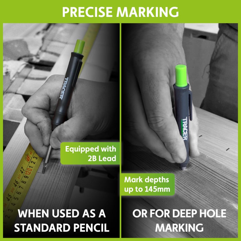 Tracer Complete Deep Hole Marking Kit - Includes Double-Tipped Long Head Deep Hole Permanent Marker and Deep Hole Construction Pencil with 6 Replacement Lead Dispenser Site Holster - Image 4