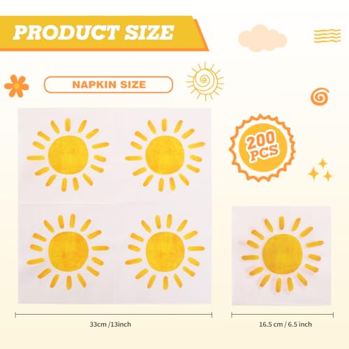 BHHQHH 200Pcs Boho Sun Paper Napkins First Trip Around The Sun Napkin Disposable Sunshine Cocktail Napkins for Birthday Baby Shower Party Supplies - Image 2