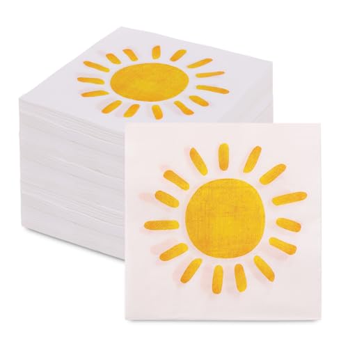 BHHQHH 200Pcs Boho Sun Paper Napkins First Trip Around The Sun Napkin Disposable Sunshine Cocktail Napkins for Birthday Baby Shower Party Supplies - Image 1
