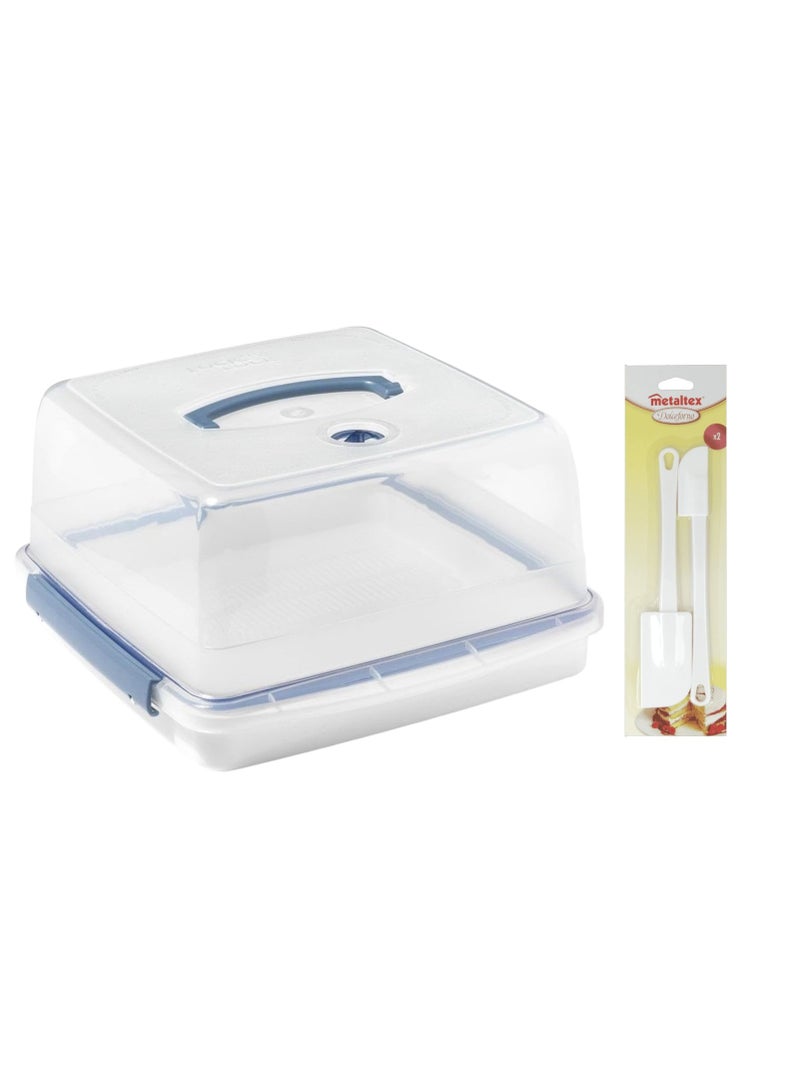 LOCK & LOCK LocknLock Airtight Cake Storage Box + Free 2-Piece Metaltex Pastry Spatula Set | Freshness & Baking Combo - Image 1