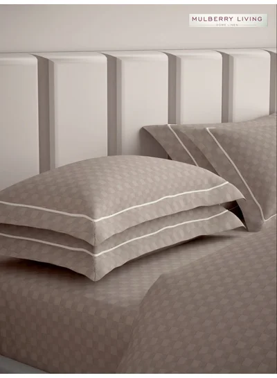 MULBERRY LIVING 100% Cotton - 300Tc Urban Grid Set of 2 Pillow Covers (50X75 Cm) - Mocha