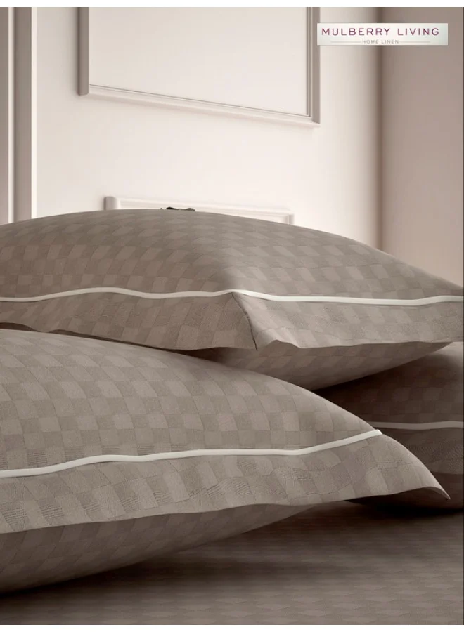 MULBERRY LIVING 100% Cotton - 300Tc Urban Grid Set of 2 Pillow Covers (50X75 Cm) - Mocha