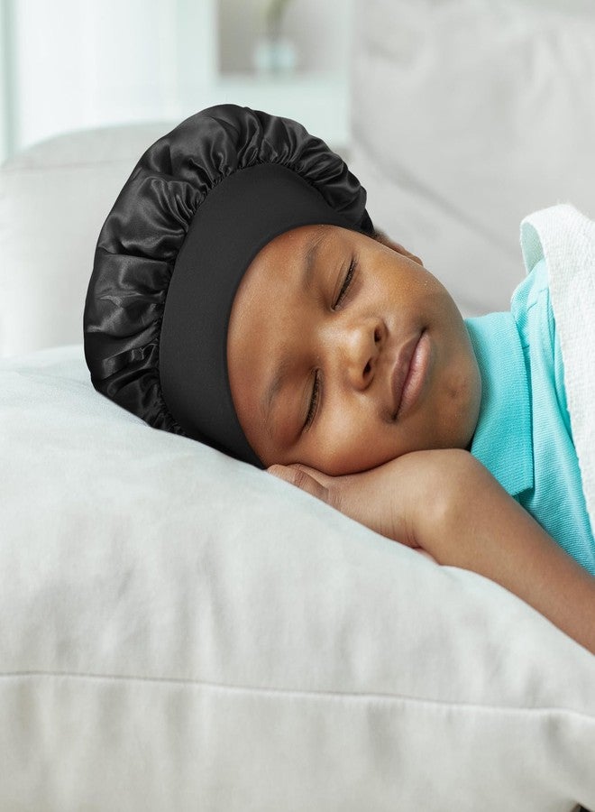 Ajcotahm 3 PCS Kids Bonnet for Boys, Silk Satin Sleeping Cap Kid Bonnets Curly Hair Wrap Elastic Wide Band Bonnet Sleep Cap for Child Toddler Teenager - Image 5