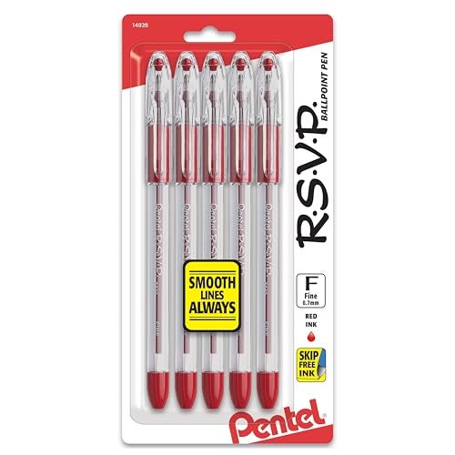 Pentel قلم حبر جاف بنتل RSVP، خط رفيع، (0.7 مم)، حبر أحمر (BK90BP5B) (عبوة من 1، إجمالي 5 عدّات) - Image 1