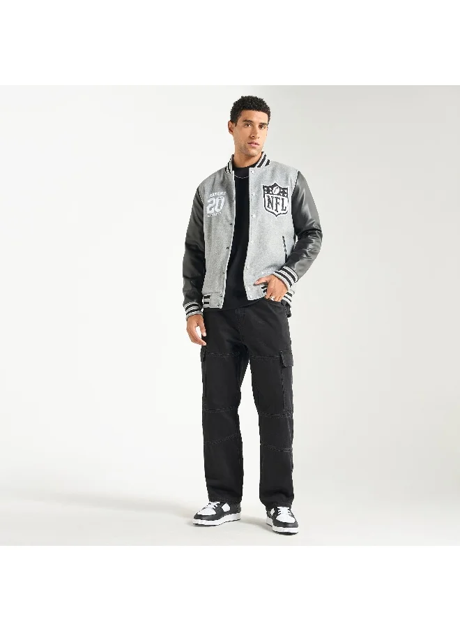 FAV Colourblock Embroidered Varsity Jacket with Button Closure and Long Sleeves