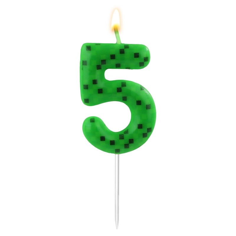 XIHIRCD Pixel Miner Birthday Cake Toppers, Green Number Candles, Dynamite TNT Themed Decorations for Party Supplies (5) - Image 1