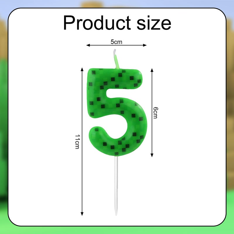 XIHIRCD Pixel Miner Birthday Cake Toppers, Green Number Candles, Dynamite TNT Themed Decorations for Party Supplies (5) - Image 2