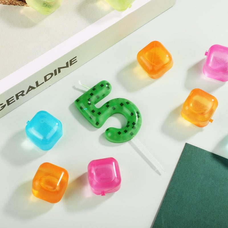 XIHIRCD Pixel Miner Birthday Cake Toppers, Green Number Candles, Dynamite TNT Themed Decorations for Party Supplies (5) - Image 3
