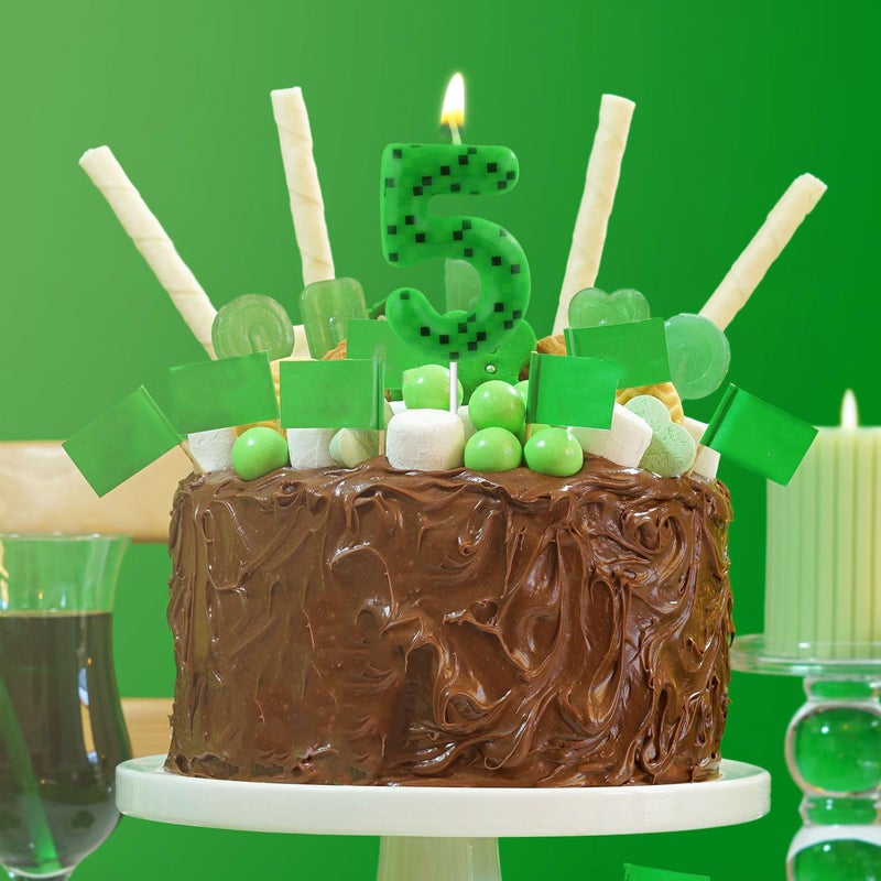 XIHIRCD Pixel Miner Birthday Cake Toppers, Green Number Candles, Dynamite TNT Themed Decorations for Party Supplies (5) - Image 5