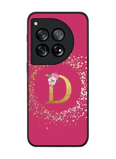 Rugged Black edge case for OnePlus 12R / OnePlus Ace 3 5G,Slim fit Cover Custom Monogram Initial Letter Floral Pattern Alphabet - D (Deep Pink Rose)
