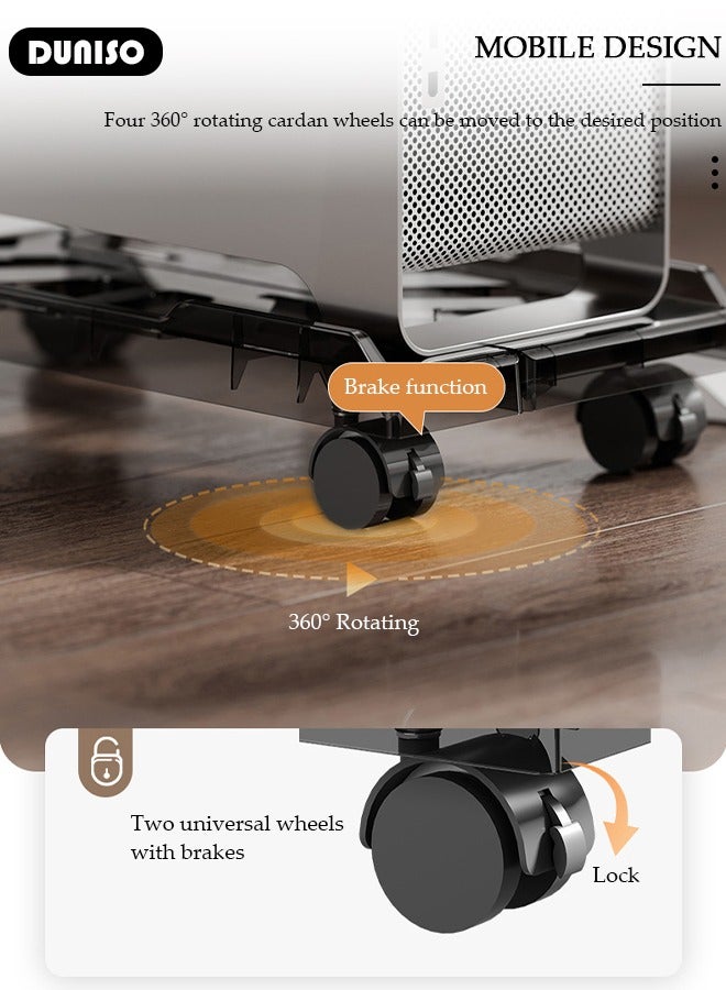 DUNISO Adjustable CPU Stand, Mobile PC Rack,Hollow Cooling Pc Host Tower Stand, CPU Bracket cart with Wheels，Desktop PC Host Base Tray,Movable Pulley Chassis Shelf, Computer Tower Stand, CPU Holder Stand for Home, Office  - Image 2