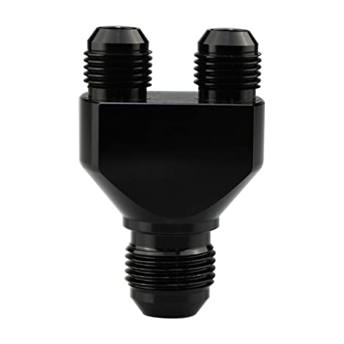 KRD PERFORMANCE Aluminum Y Block Adapter Fittings 8 AN male Swivel to Parallel Exit Dual 2 x 6 AN Male Y Block Splitter Tee Hose Connector Black - Image 1