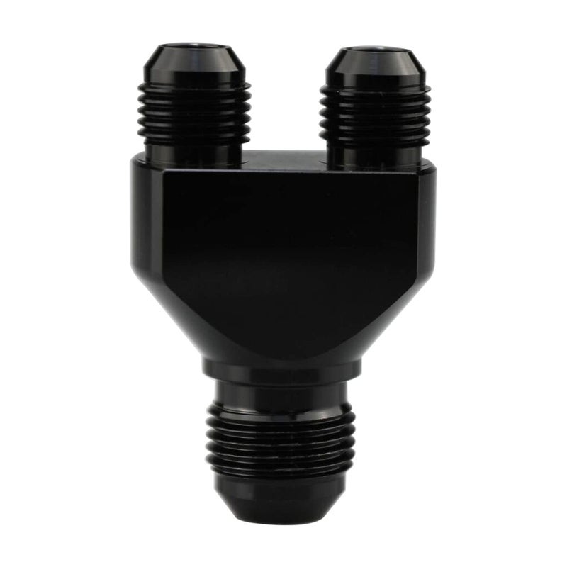 KRD PERFORMANCE Aluminum Y Block Adapter Fittings 8 AN male Swivel to Parallel Exit Dual 2 x 6 AN Male Y Block Splitter Tee Hose Connector Black - Image 2