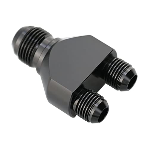 KRD PERFORMANCE Aluminum Y Block Adapter Fittings 8 AN male Swivel to Parallel Exit Dual 2 x 6 AN Male Y Block Splitter Tee Hose Connector Black - Image 3
