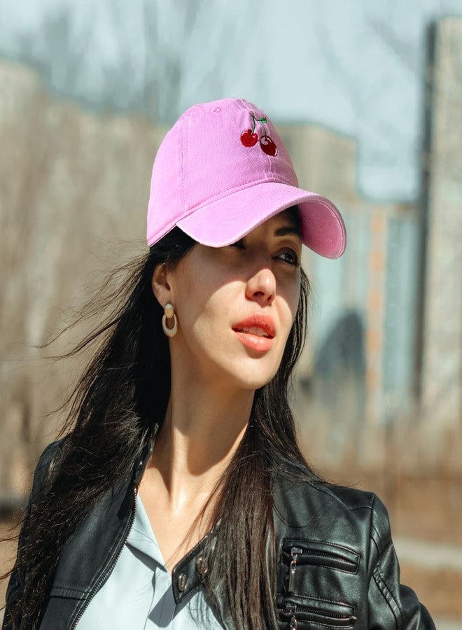 RLQWTKV Cherry Charm Baseball Cap Adjustable Embroidered Hat for Men Women Trucker Cap Pink - Image 2