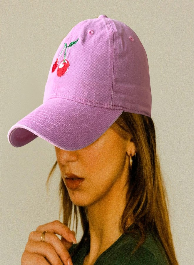 RLQWTKV Cherry Charm Baseball Cap Adjustable Embroidered Hat for Men Women Trucker Cap Pink - Image 3