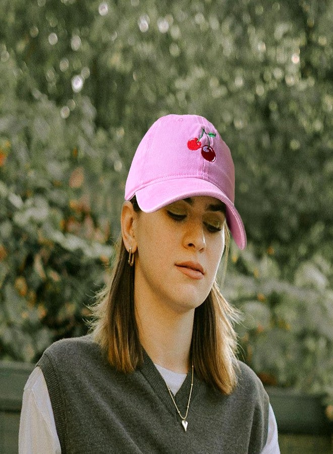 RLQWTKV Cherry Charm Baseball Cap Adjustable Embroidered Hat for Men Women Trucker Cap Pink - Image 4