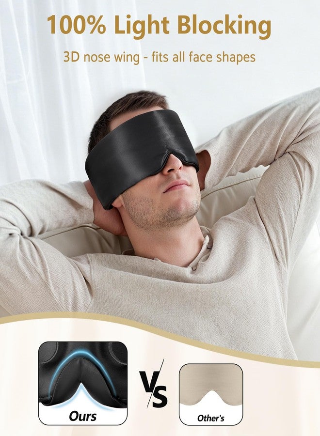 BeeVines Pure Silk 3D Sleep Mask for Men, Luxury 100% 22 Momme Mulberry Silk 3D Contoured Eye Mask, Zero Pressure on Eyes & Blackout Eye Mask for Sleeping, with Adjustable Band (Black - Image 3