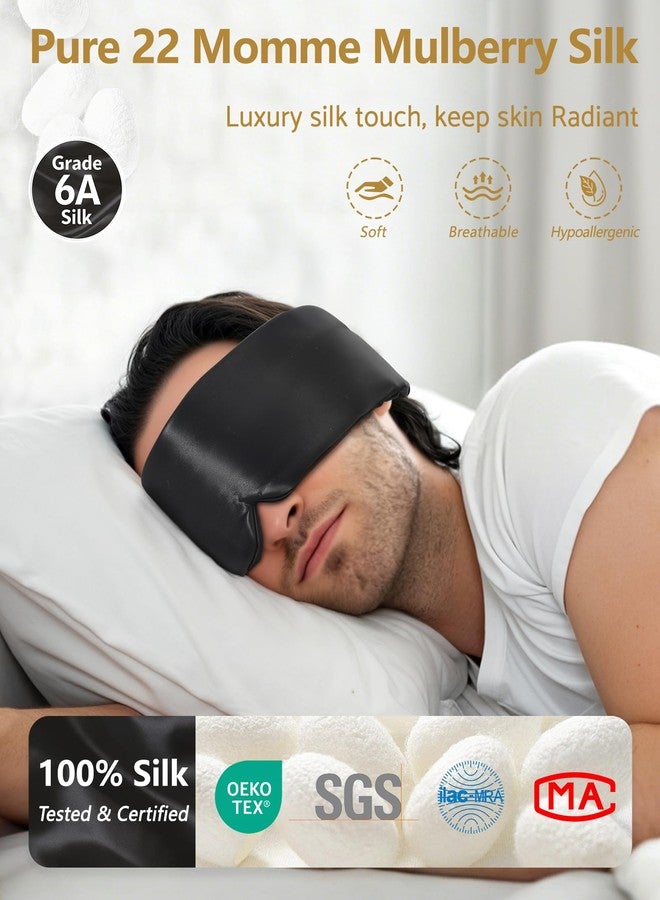 BeeVines Pure Silk 3D Sleep Mask for Men, Luxury 100% 22 Momme Mulberry Silk 3D Contoured Eye Mask, Zero Pressure on Eyes & Blackout Eye Mask for Sleeping, with Adjustable Band (Black - Image 2