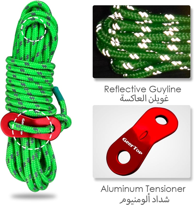 GEERTOP 6 Pack Reflective Guy Lines, 4mm Durable Tent Cords with Aluminum Adjuster Tensioner, Ultralight High-Visibility Camp Ropes for Tent Tarp, Canopy Shelter, Desert Camping - Image 2