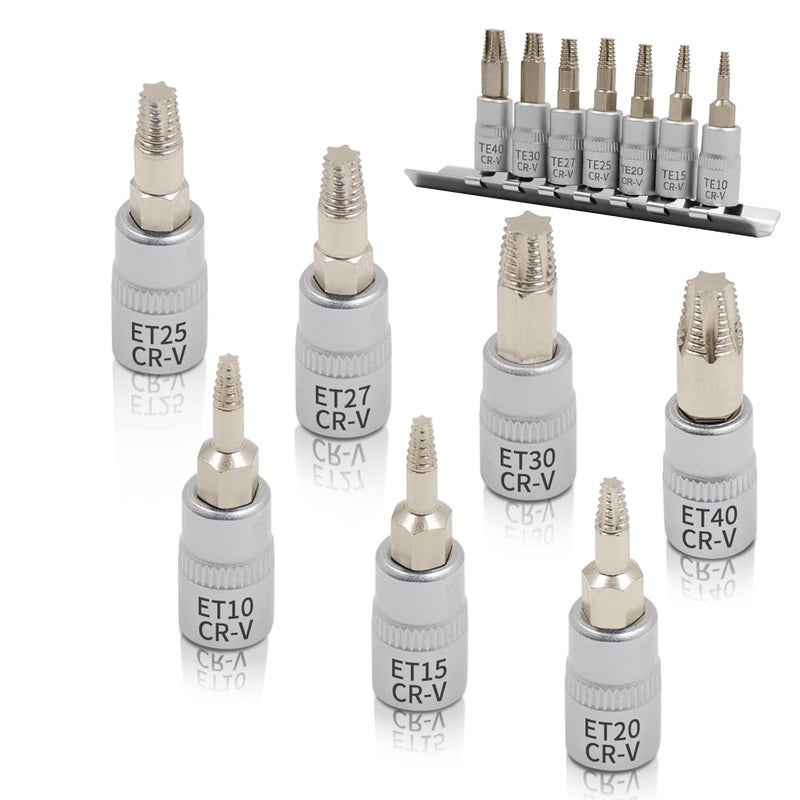 JEUCLEL 7PCS Torx Star 6 Point 14Inch Impact Drive Socket Kit Broken Bolt Extractor with T10 T15 T20 T25 T27 T30 T40 Damaged Stripped Fastener Screw Remover Tool Set - Image 2