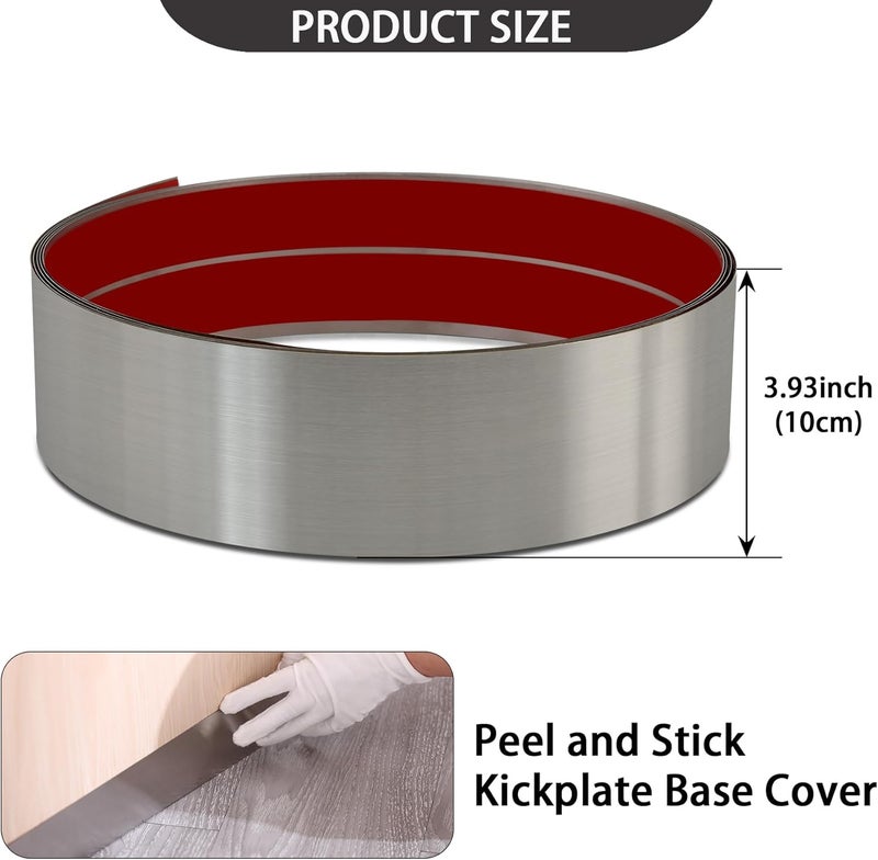 Coengwui Stainless Steel Kick Plate, Peel and Stick Kickplate Base Cover, Baseboard Molding Trim for Wall, Door, Kitchen Cupboard, Dishwasher Toe - Anti-Scratch Protection (9.8ft x 3.9in, Brushed Silver) - Image 5