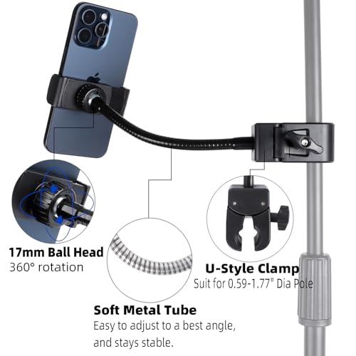 FPN Mic Stand Phone Holder, Flexible Phone Mount with 7.9" Removable Gooseneck for Microphone Music Stand, 360°Adjustable Phone Holder for iPhone 16 Pro Max, 15 Plus, All Smartphones - Image 3