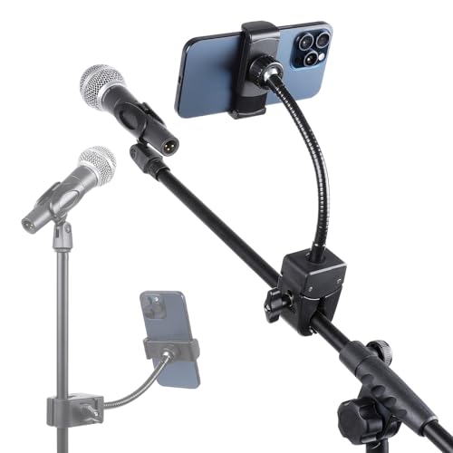 FPN Mic Stand Phone Holder, Flexible Phone Mount with 7.9" Removable Gooseneck for Microphone Music Stand, 360°Adjustable Phone Holder for iPhone 16 Pro Max, 15 Plus, All Smartphones - Image 1