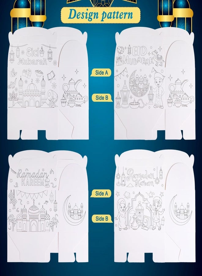 HOWAF صناديق هدايا ملونة بمناسبة عيد مبارك من HOWAF عدد 12 مع أقلام تلوين للأطفال، صناديق حلوى ملونة بمناسبة رمضان كريم، صناديق هدايا ملونة بمناسبة رمضان مع مقبض لتزيين حفلات عيد رمضان - Image 3