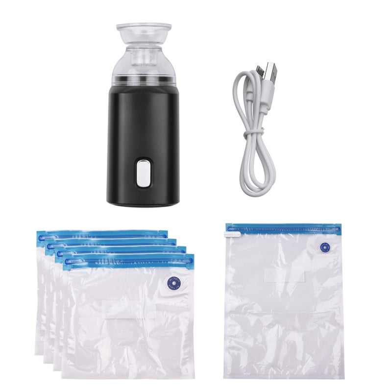 Electric Pump with Vacuum Storage Bags with USB Cable 5 Storage Bags Rechargeable Portable for Travel Home Use Save Space Black - Image 2