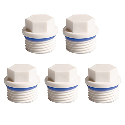 Feelers 1/2" PT Outer Hex Male Threaded PPR Pipe Plug End Cap Garden Hose Water Tubing Stopper Prevent Leakage Choke Fitting, Pack of 5, White - Image 1