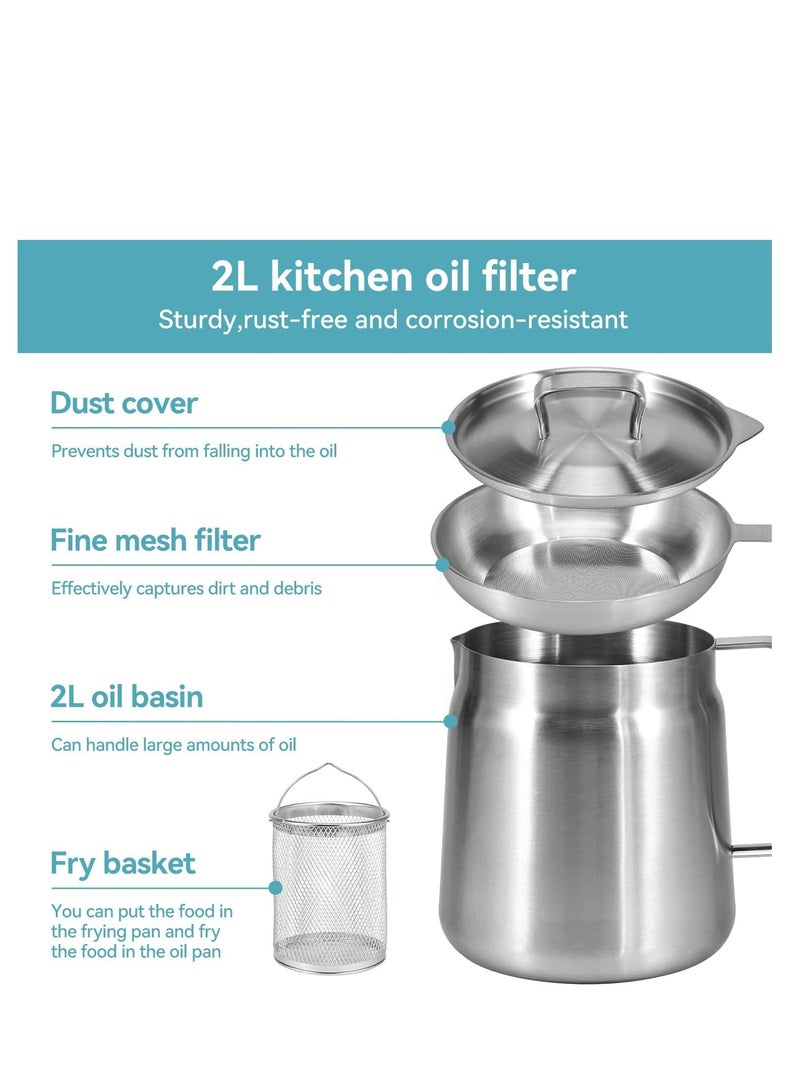 Flushrenic Stainless Steel Oil Filter Pot,Cooking Oil Container With Frying Basket, Kitchen Cooking Oil Container, Mini Deep Fryer with Basket.Large Capacity Versatile Oil Filter Vessel.Multifunctional 2 in 1 Oil Strainer Pot for Camping - Image 3