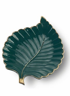Y&D Ceramic Leaf Dish, Jewelry Trays Trinket Dish Ring Aesthetic Candy Plate Snack Shaped Room Decor (Green)  - Image 1
