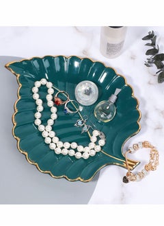 Y&D Ceramic Leaf Dish, Jewelry Trays Trinket Dish Ring Aesthetic Candy Plate Snack Shaped Room Decor (Green)  - Image 2