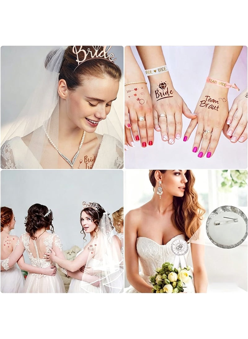 LuckSa Bride to Be Decoration Set - Sash, Headband Tiara, Veil With Comb, Stickers, Corsages, Pre-Strung Banner, Gifts for Wedding (Pink) - Image 2