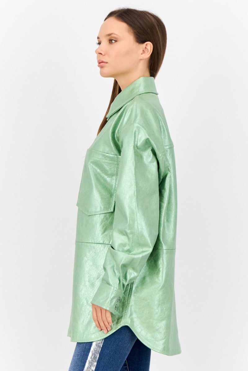 ESPRIT Women Solid Jacket Shirt, Green - Image 2