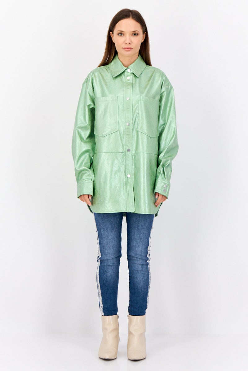 ESPRIT Women Solid Jacket Shirt, Green - Image 3