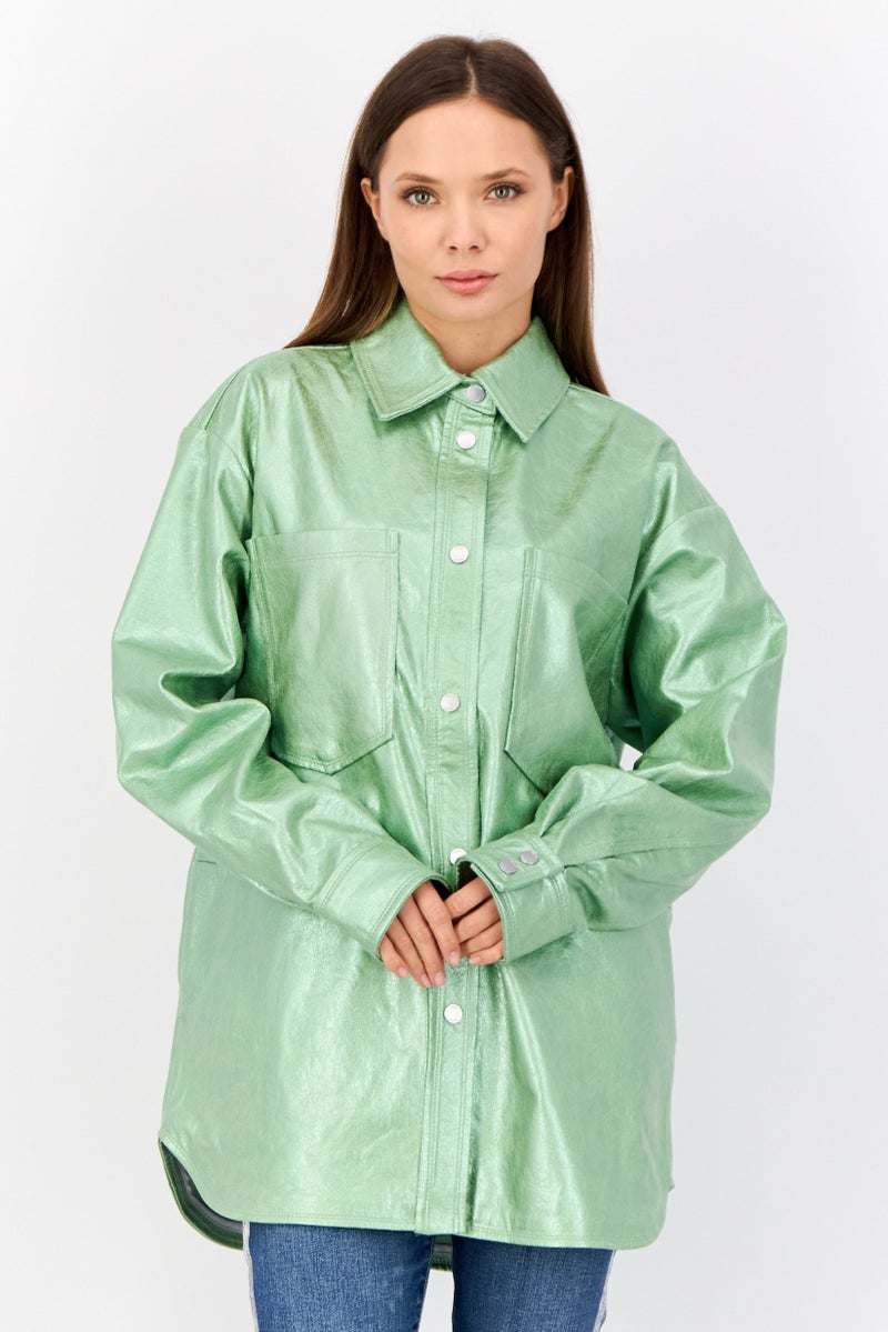 ESPRIT Women Solid Jacket Shirt, Green - Image 1