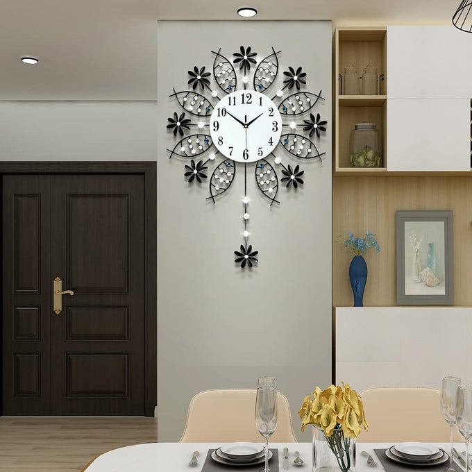 LARGE WALL CLOCK FOR LIVING ROOM DECOR GIANT BIG SILENT MODERN BATTERY OPERATED GLASS PENDULUM WALL CLOCK FOR KITCHEN BEDROOM OVERSIZED NON TICKING CRYSTAL WALL CLOCK22 INCH